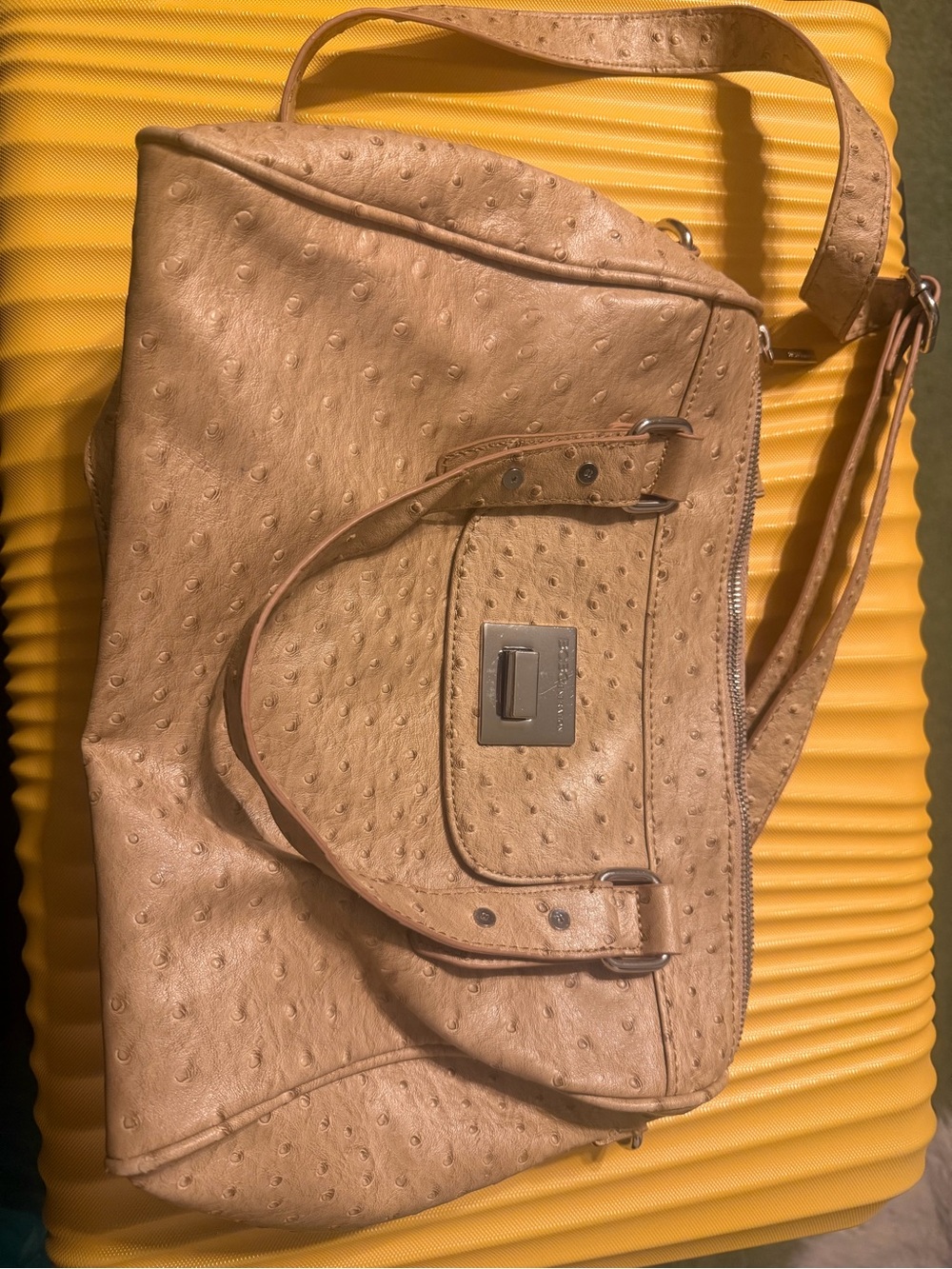 BCBGeneration Beige Ostrich-Texture Satchel